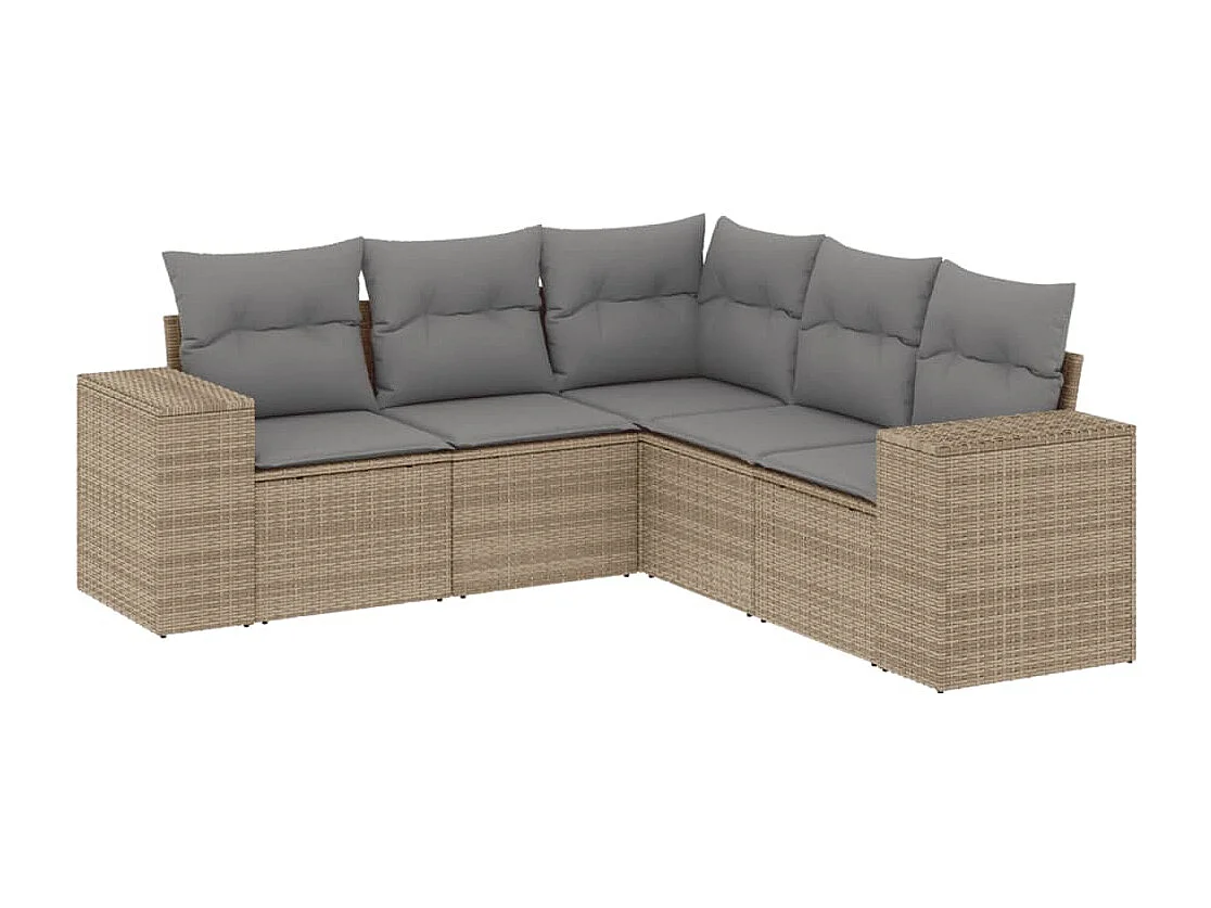 Salon de jardin avec coussins 5 pcs beige résine tressée