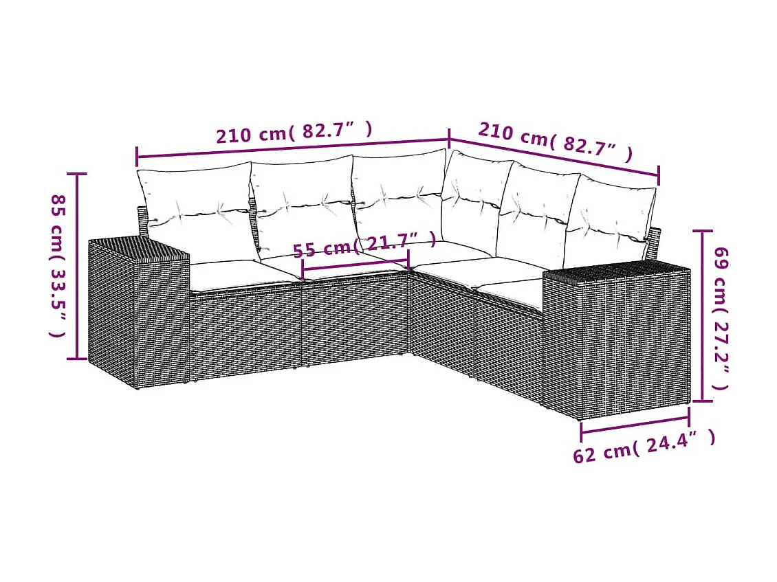Salon de jardin avec coussins 5 pcs beige résine tressée