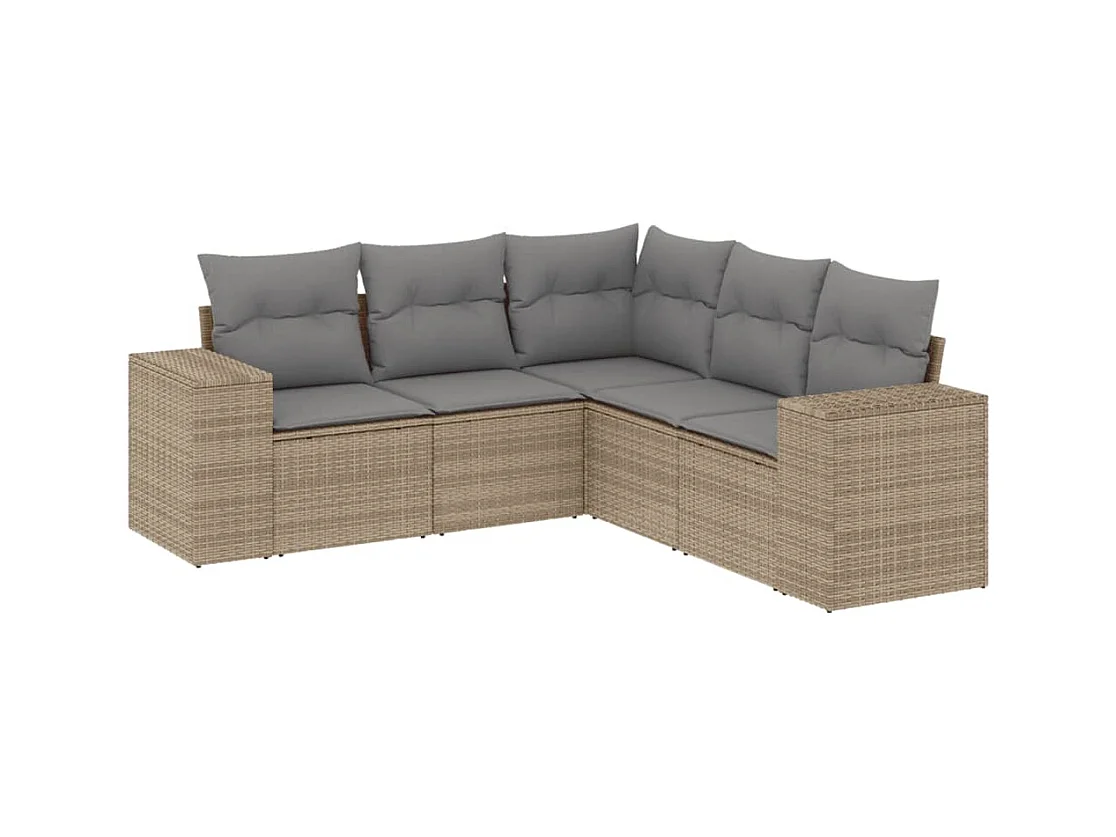 Salon de jardin avec coussins 5 pcs beige résine tressée