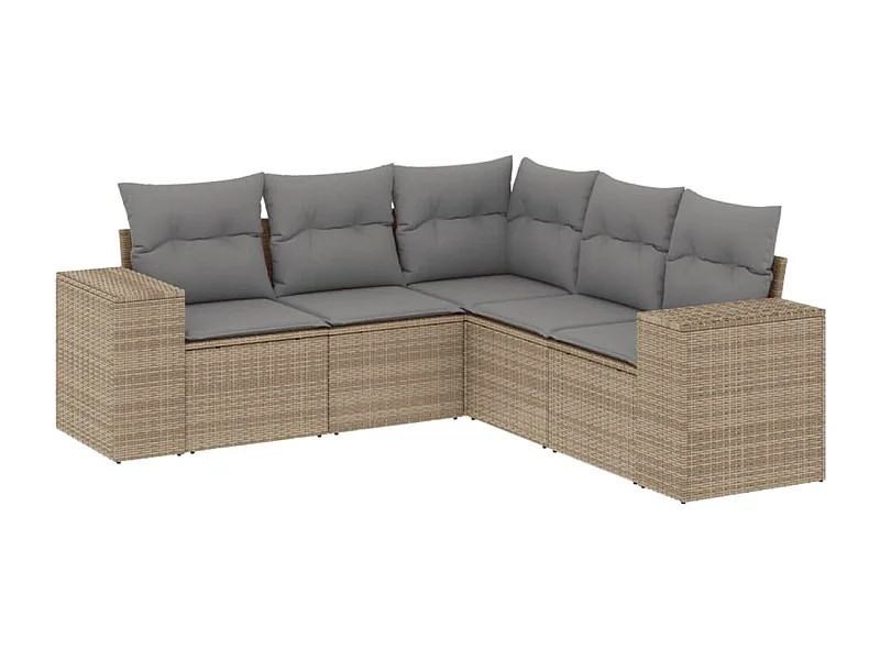 Salon de jardin avec coussins 5 pcs beige résine tressée