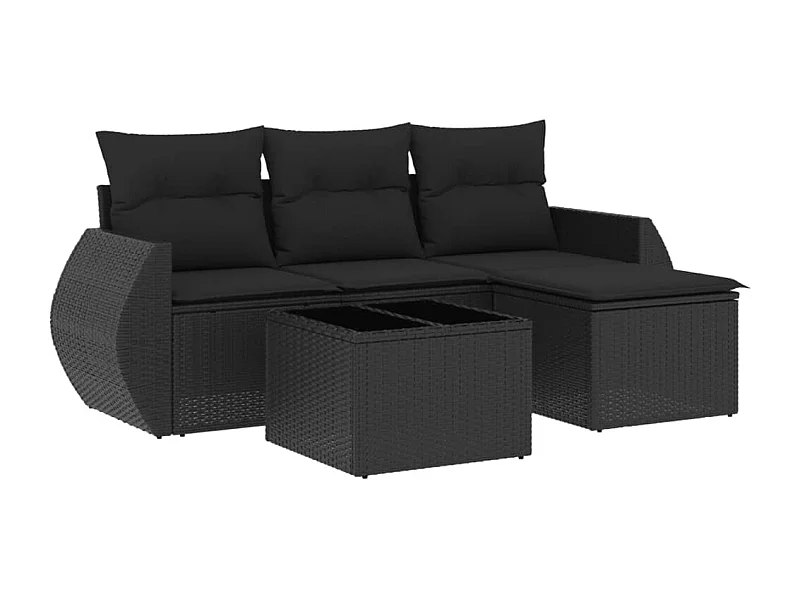 Salon de jardin 5 pcs avec coussins noir résine tressée