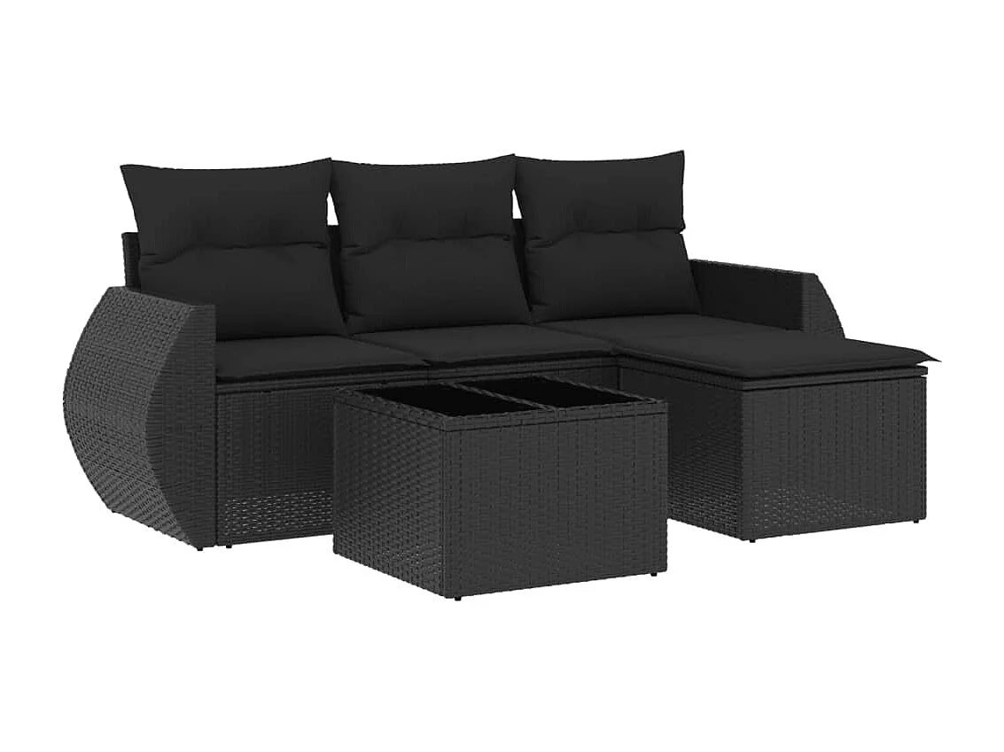Salon de jardin 5 pcs avec coussins noir résine tressée