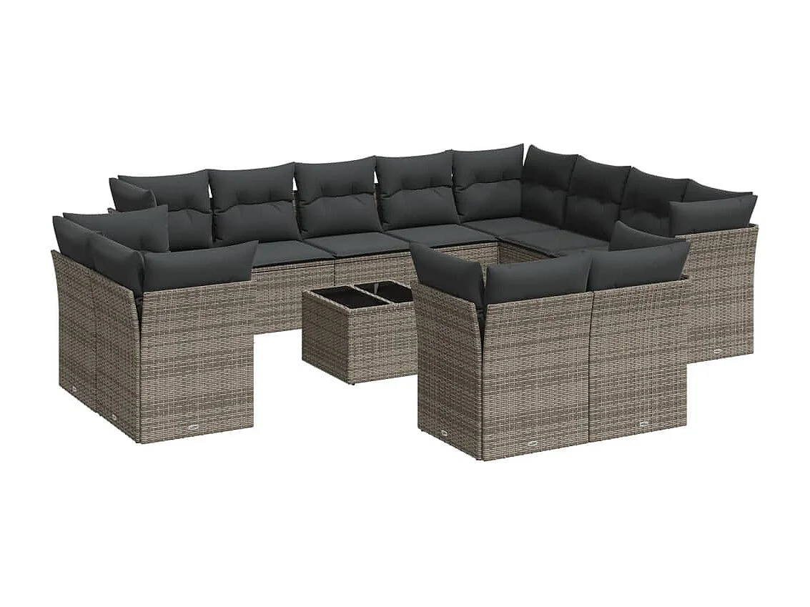 Salon de jardin avec coussins 13 pcs gris résine tressée