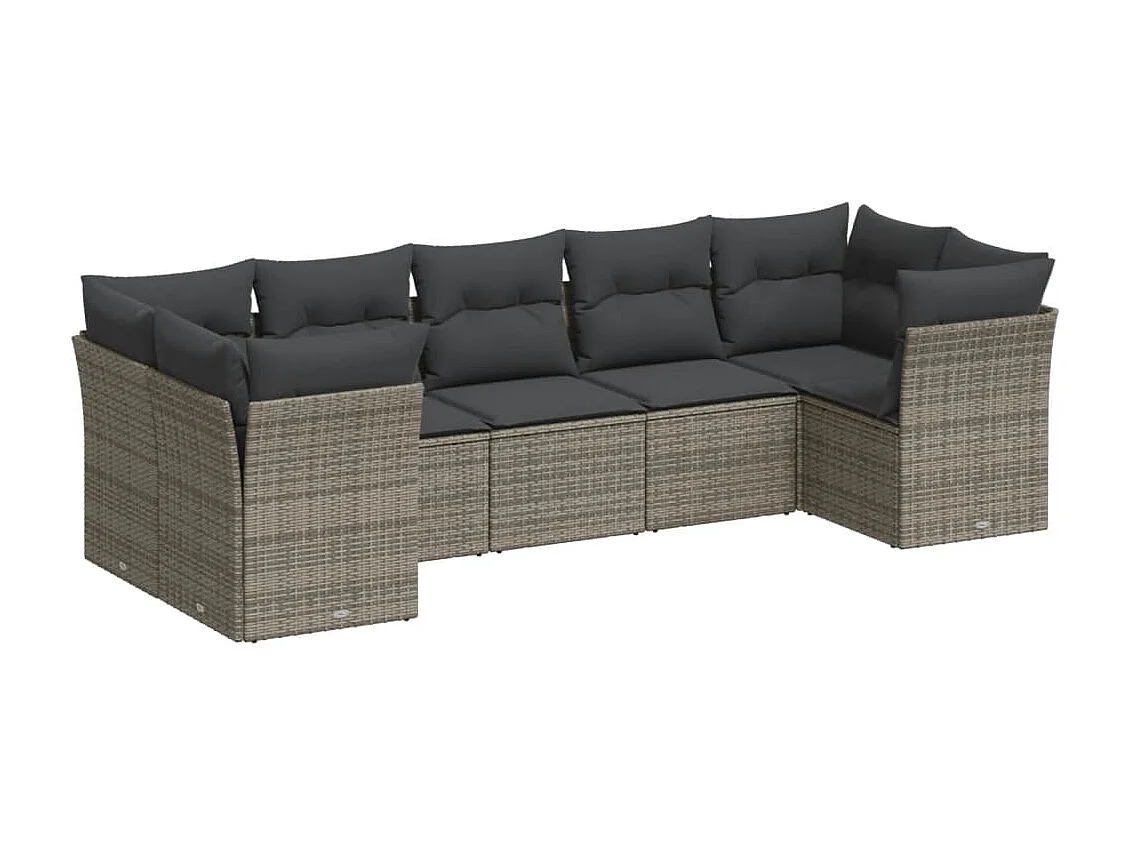 Salon de jardin avec coussins 7 pcs gris résine tressée
