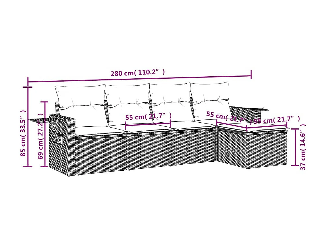 vidaXL Set de muebles de jardín 5 pzas y cojines ratán sintético negro