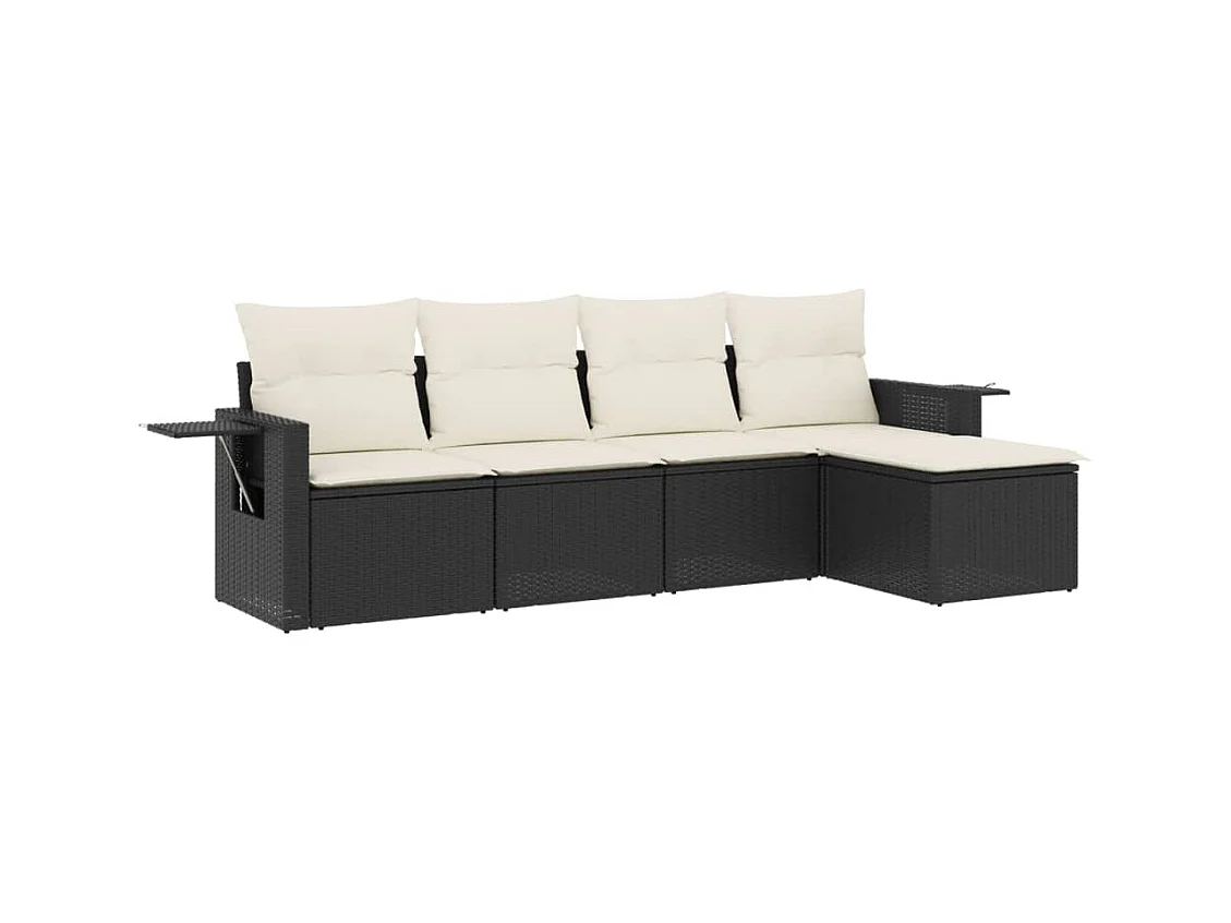 Salon de jardin 5 pcs avec coussins noir résine tressée