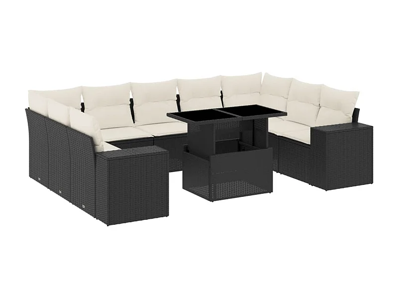 Salon de jardin 10 pcs avec coussins noir résine tressée