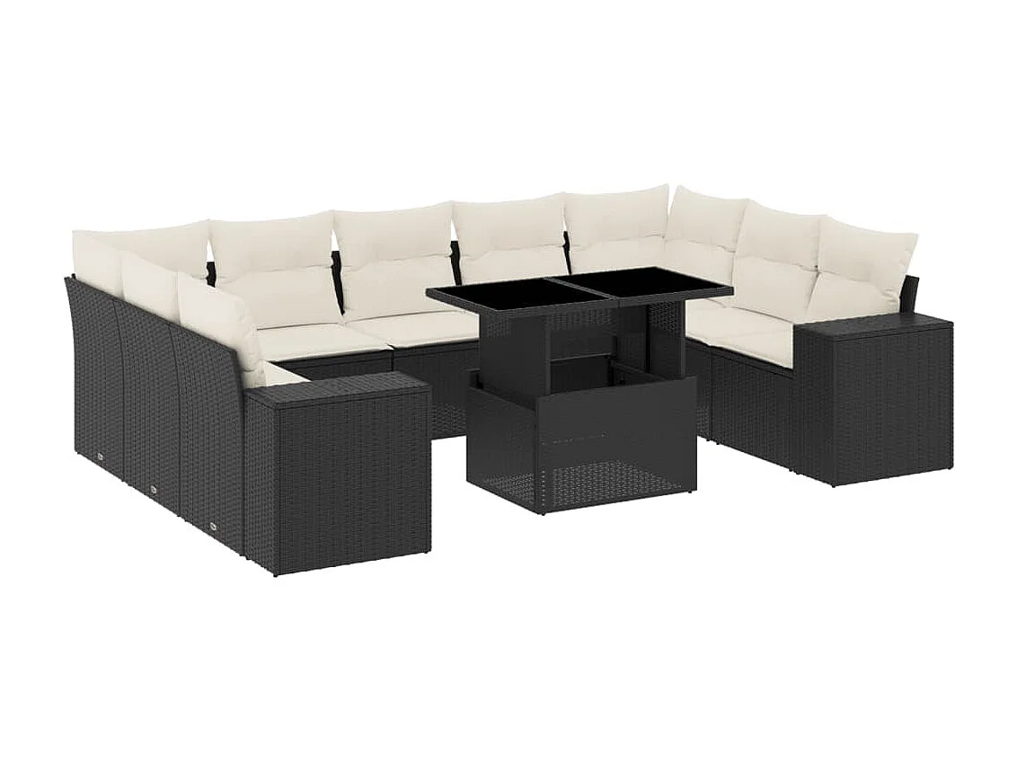 Salon de jardin 10 pcs avec coussins noir résine tressée