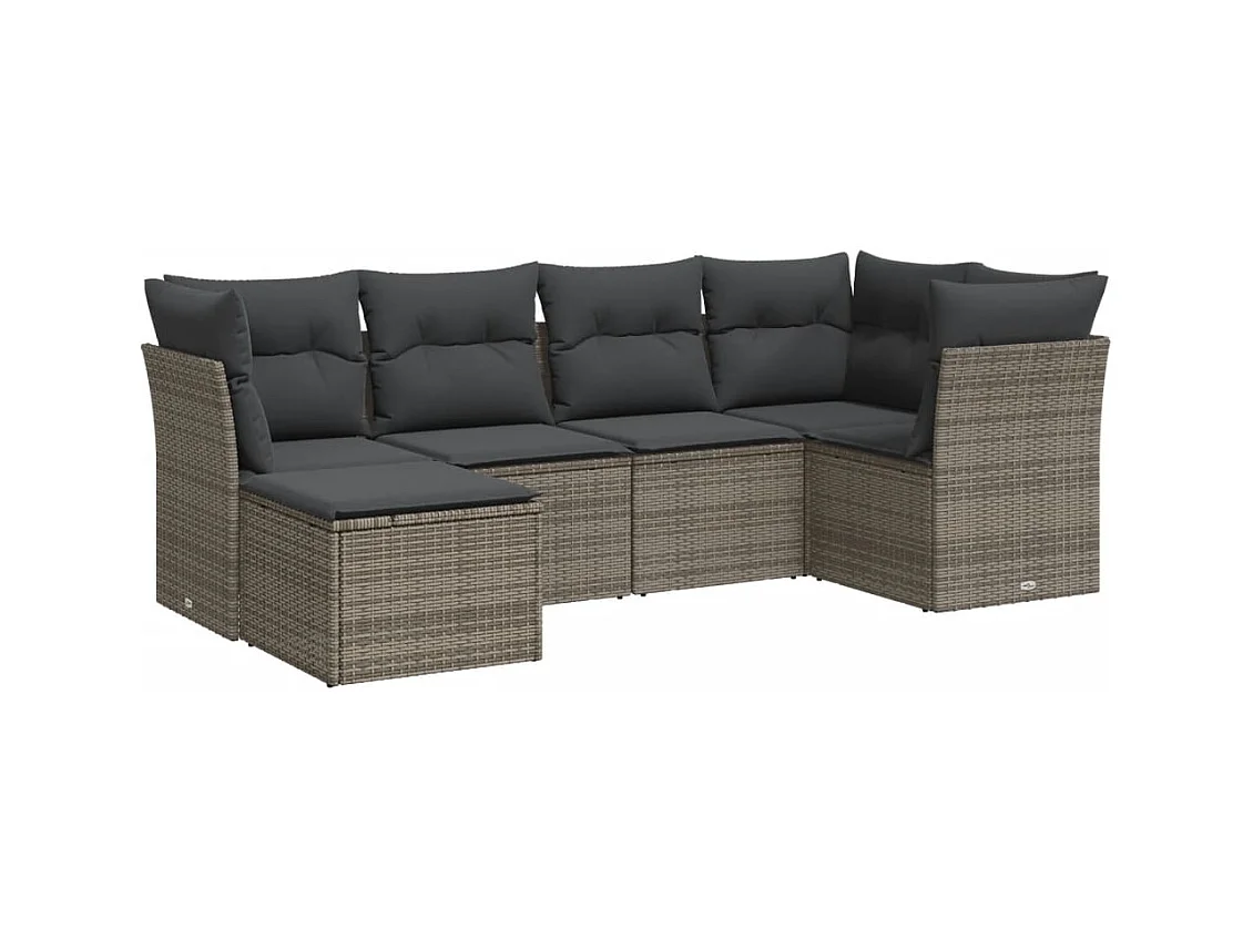 Salon de jardin 6 pcs avec coussins gris résine tressée