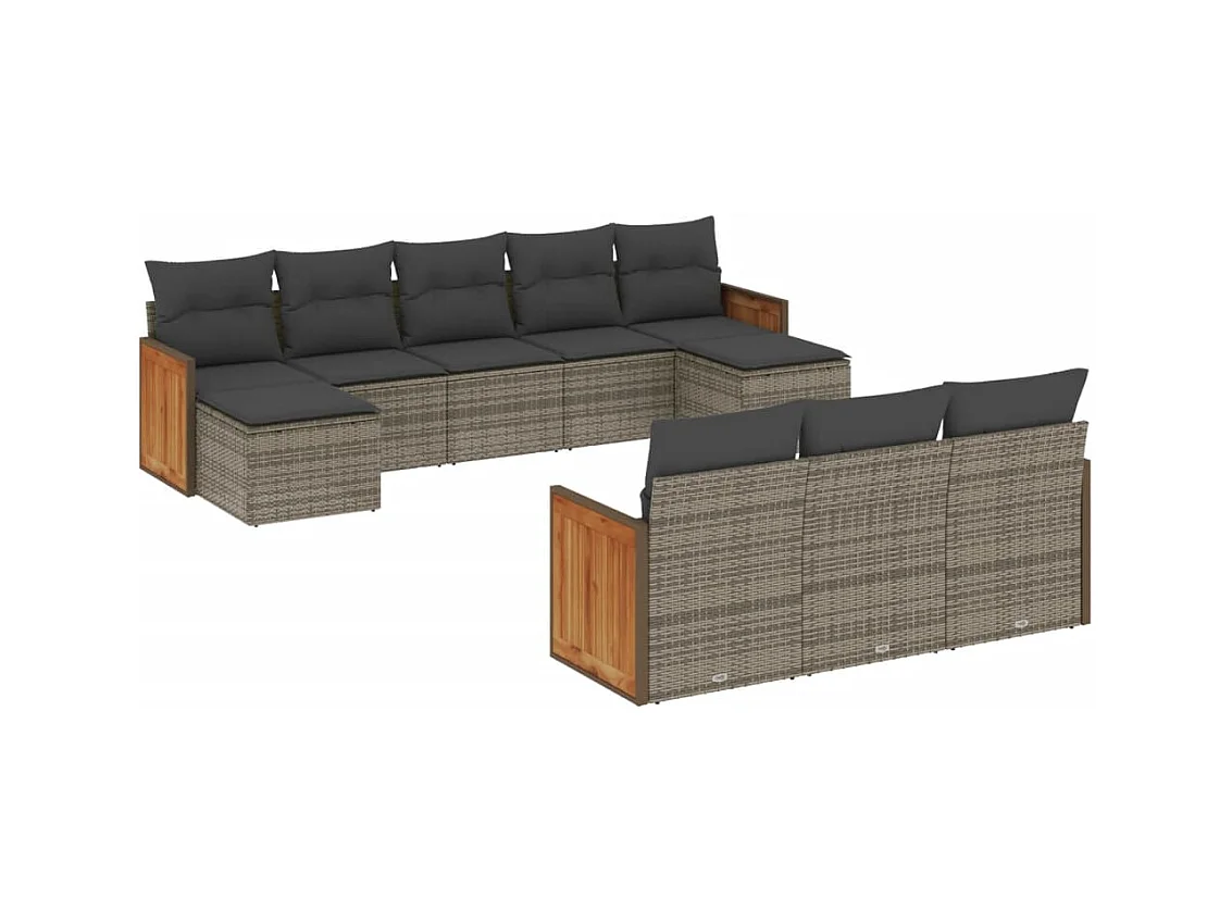 Salon de jardin avec coussins 10 pcs gris résine tressée