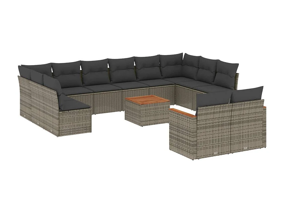 Salon de jardin avec coussins 13 pcs gris résine tressée