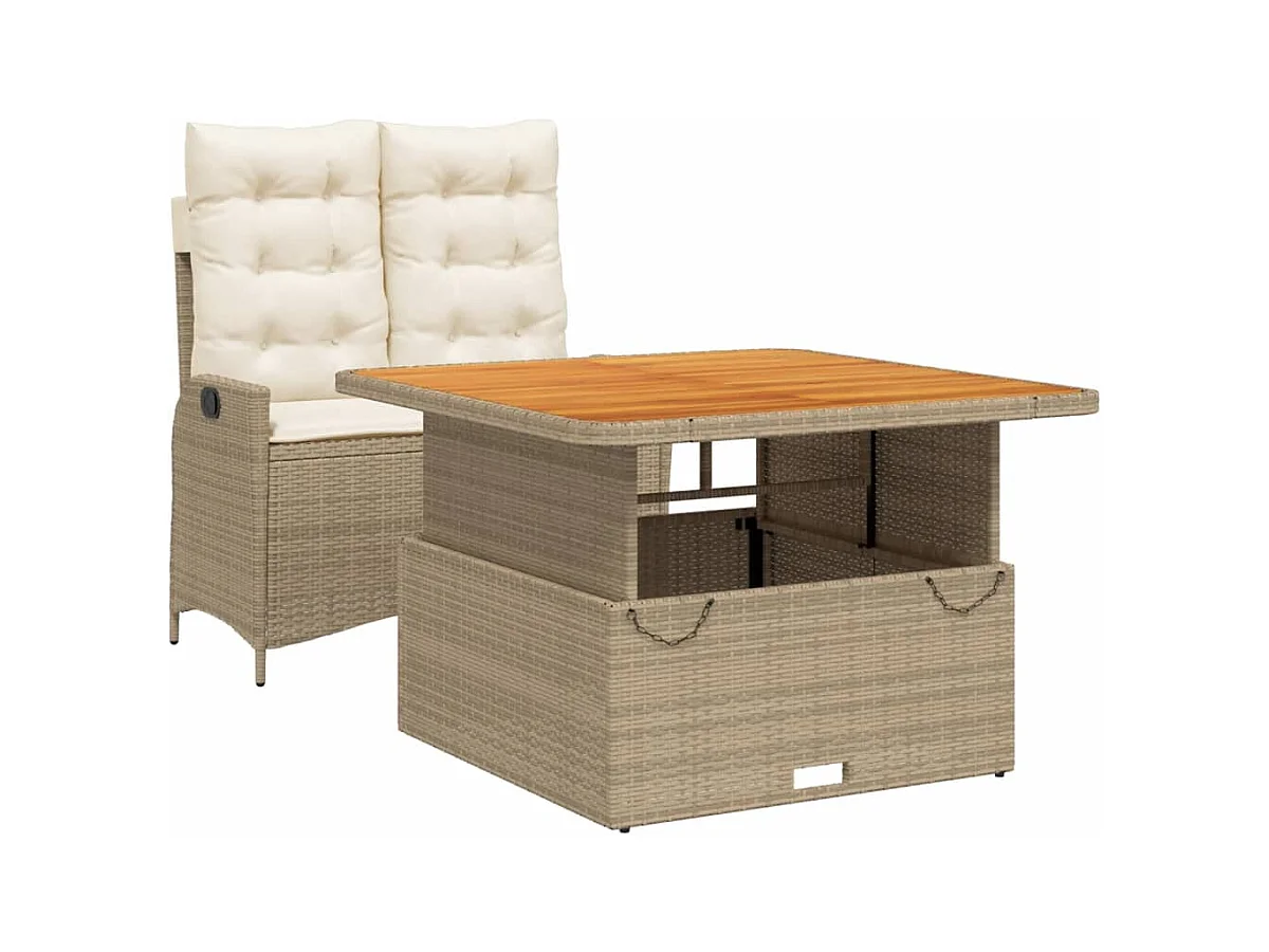 Ensemble à manger de jardin et coussins 2 pcs beige poly rotin