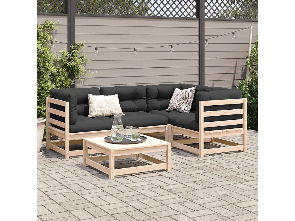 Salon de jardin 5 pcs bois de pin massif