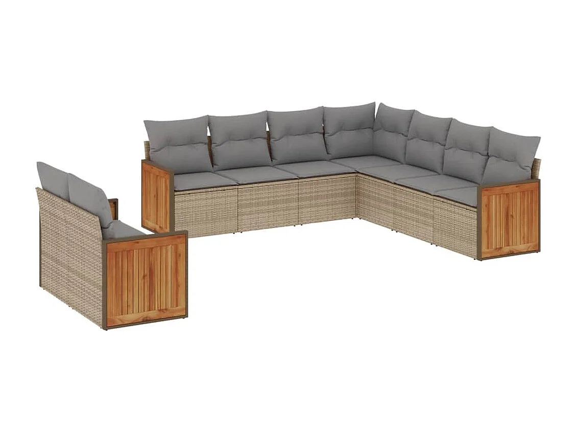 Salon de jardin avec coussins 9 pcs beige résine tressée