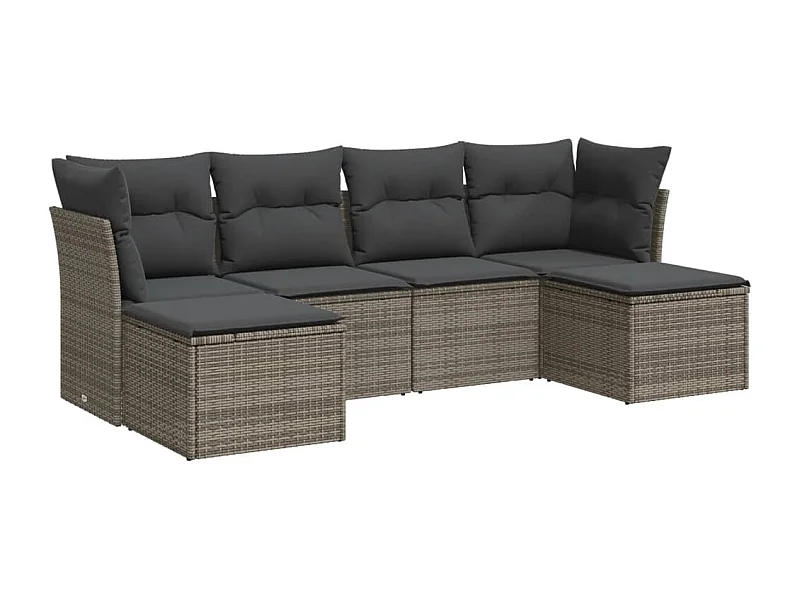 Salon de jardin 6 pcs avec coussins gris résine tressée