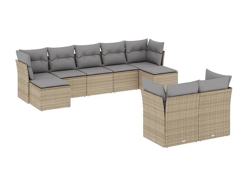 Salon de jardin avec coussins 9 pcs beige résine tressée
