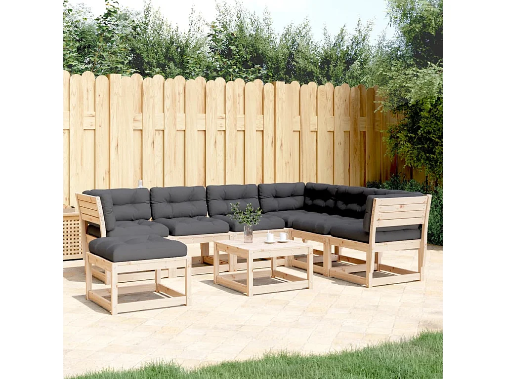 Salon de jardin 7 pcs avec coussins Bois de pin massif