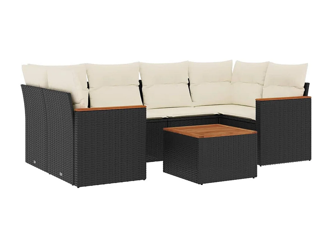 Salon de jardin 7 pcs avec coussins noir résine tressée