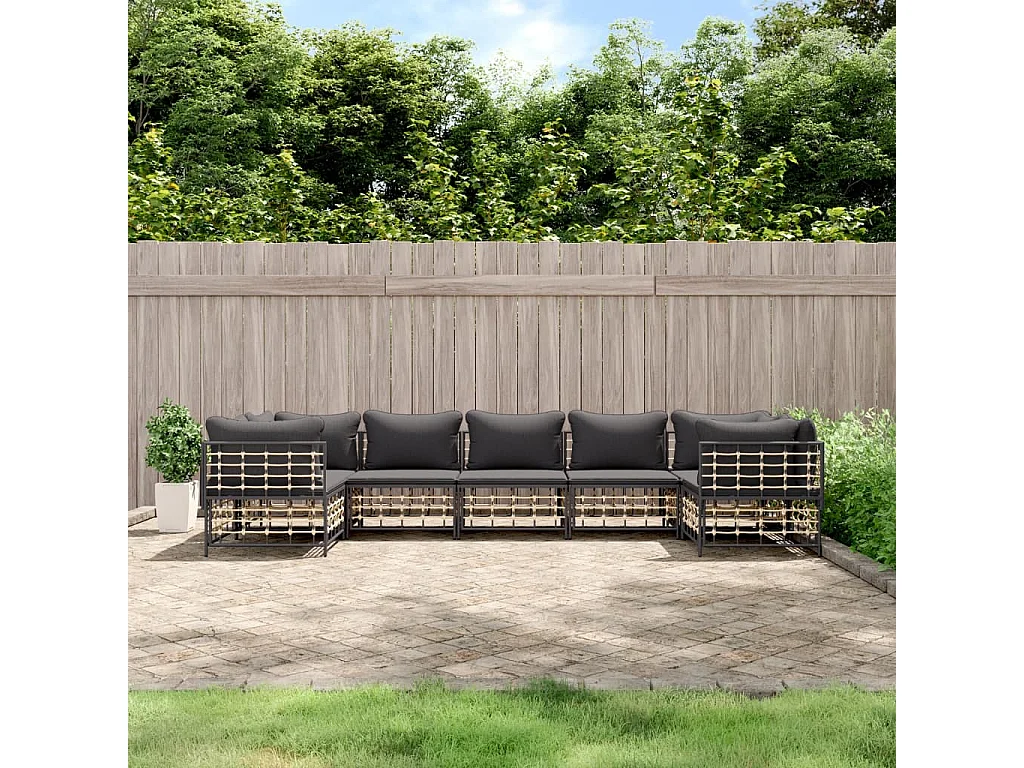 Salon de jardin 7 pcs avec coussins anthracite résine tressée