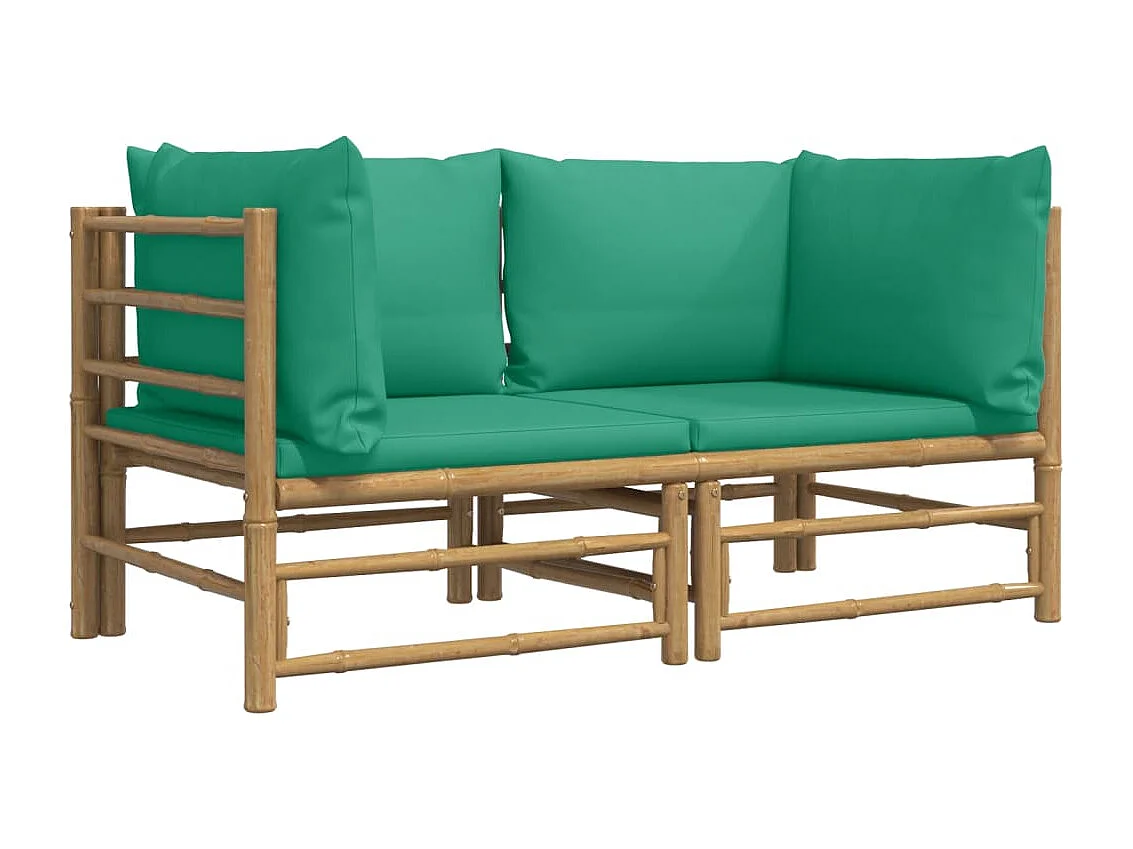 Canapés d'angle de jardin avec coussins vert 2 pcs bambou