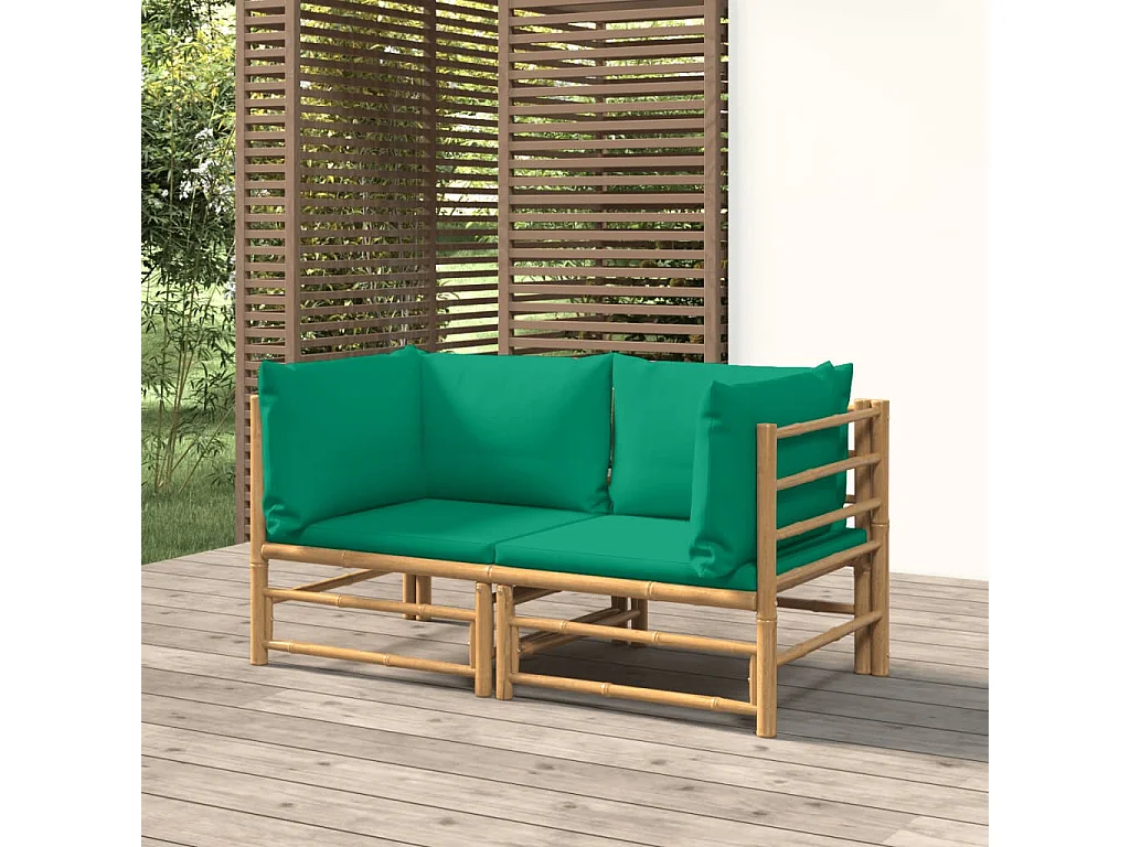 Canapés d'angle de jardin avec coussins vert 2 pcs bambou