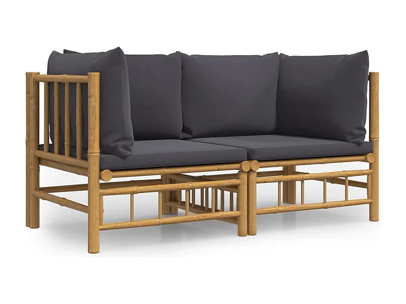 Canapés d'angle de jardin avec coussins gris foncé 2 pcs bambou