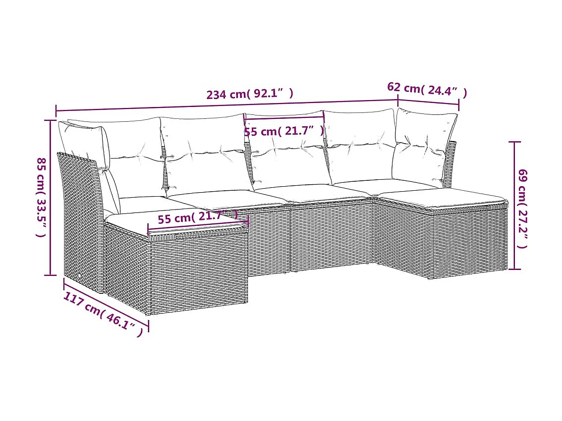 Salon de jardin avec coussins 6 pcs beige résine tressée