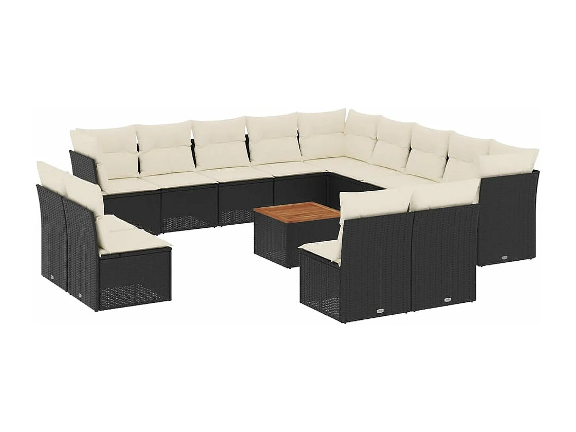 Salon de jardin avec coussins 14 pcs noir résine tressée