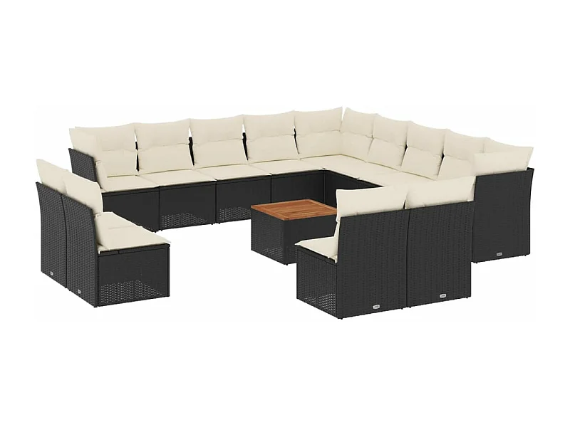 Salon de jardin avec coussins 14 pcs noir résine tressée