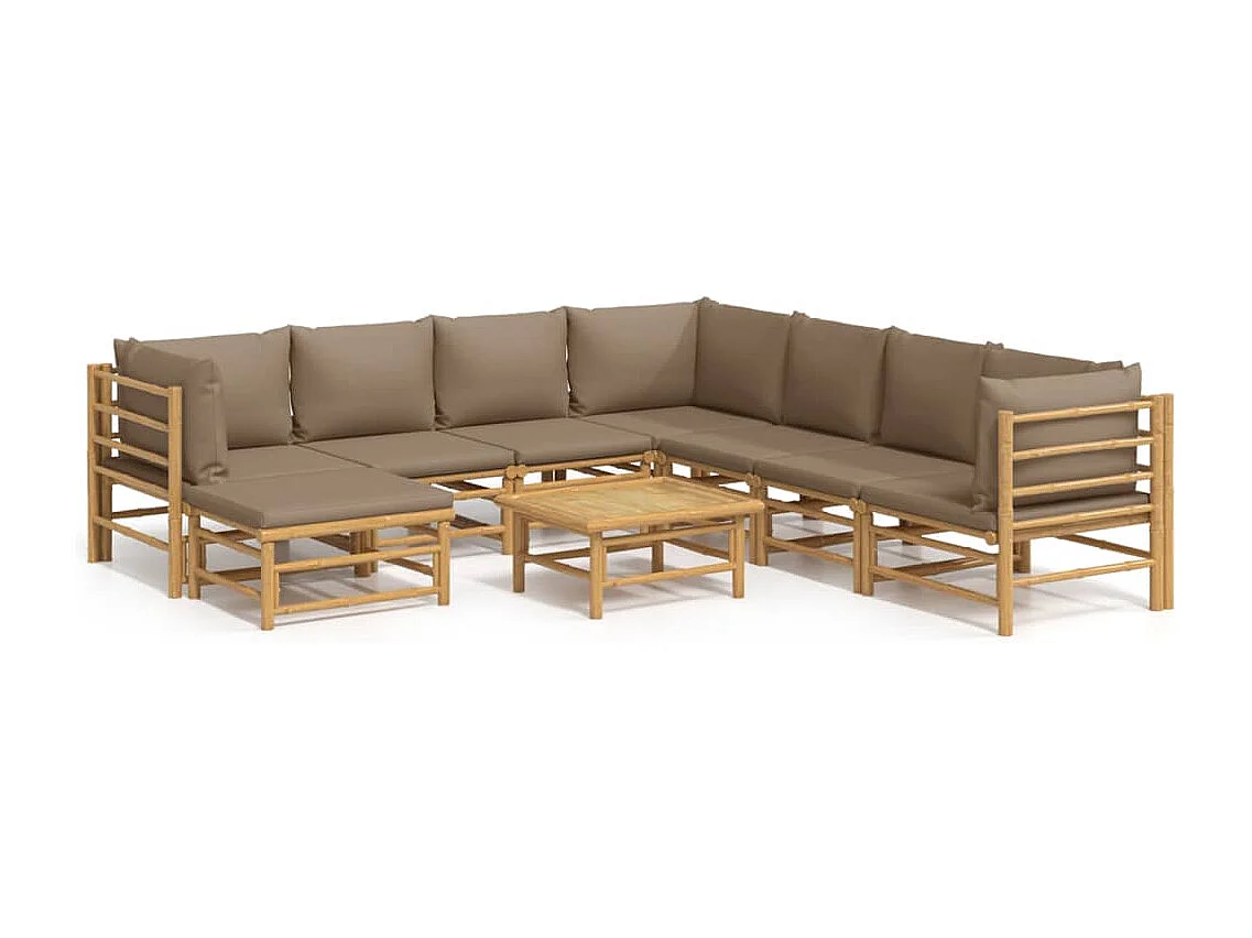 Salon de jardin 9 pcs avec coussins taupe bambou