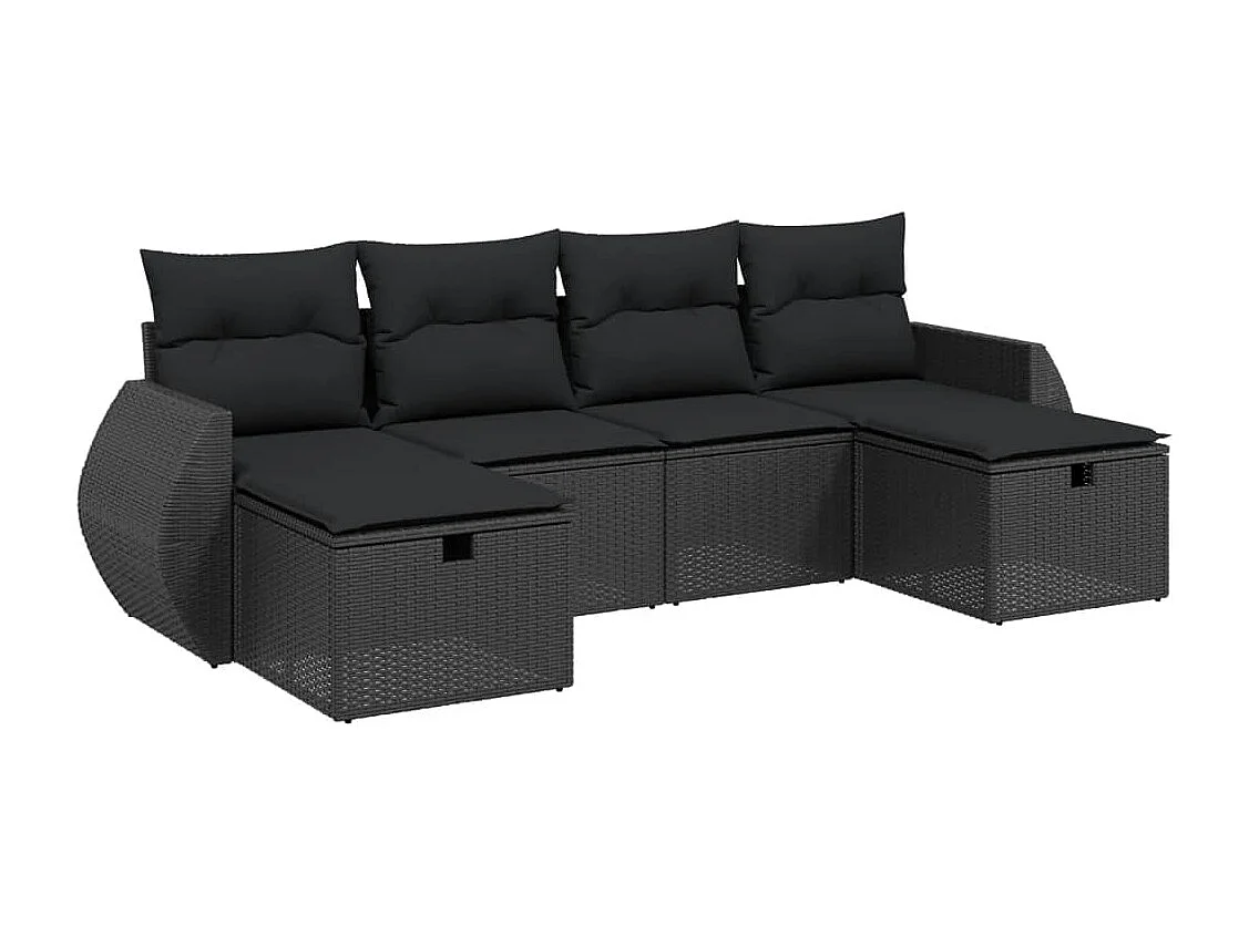 Salon de jardin 6 pcs avec coussins noir résine tressée