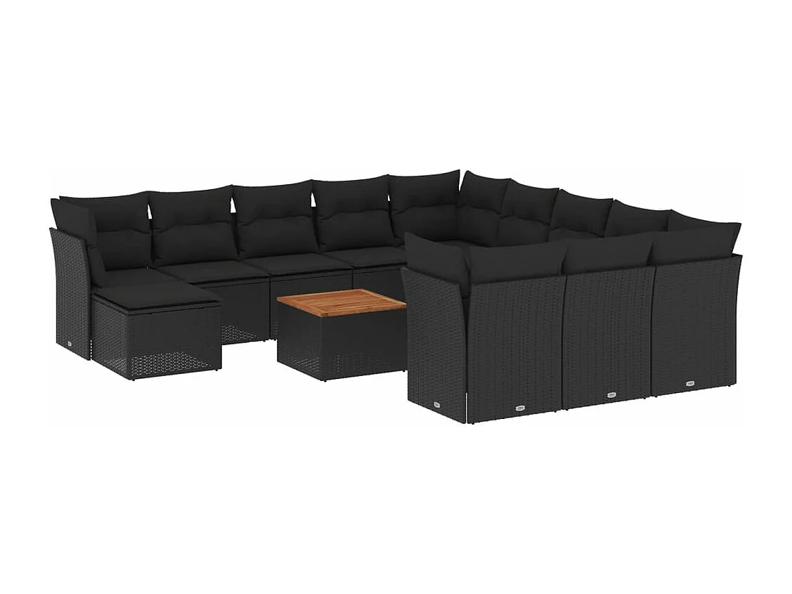 Salon de jardin avec coussins 13 pcs noir résine tressée
