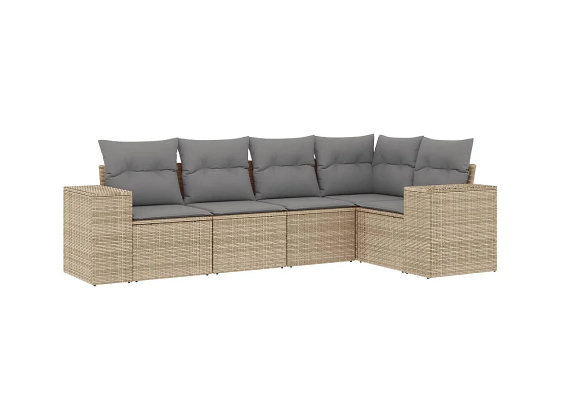 Salon de jardin avec coussins 5 pcs beige résine tressée