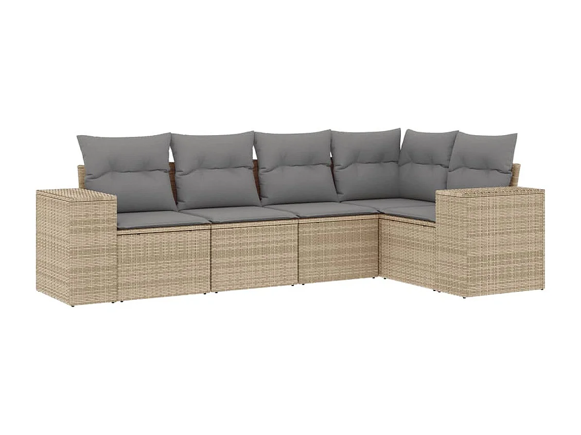 Salon de jardin avec coussins 5 pcs beige résine tressée