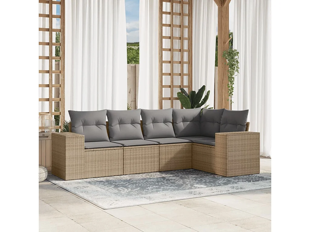 Salon de jardin avec coussins 5 pcs beige résine tressée