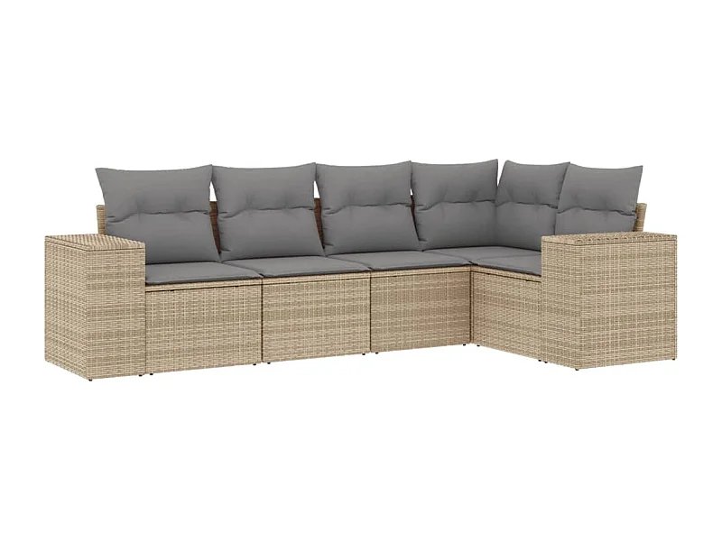 Salon de jardin avec coussins 5 pcs beige résine tressée