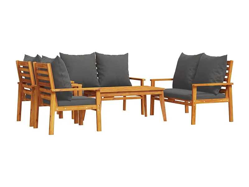 Salon de jardin avec coussins 5 pcs Bois d'acacia solide