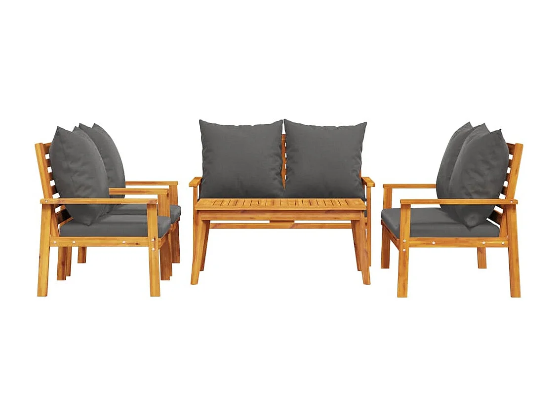 Salon de jardin avec coussins 5 pcs Bois d'acacia solide