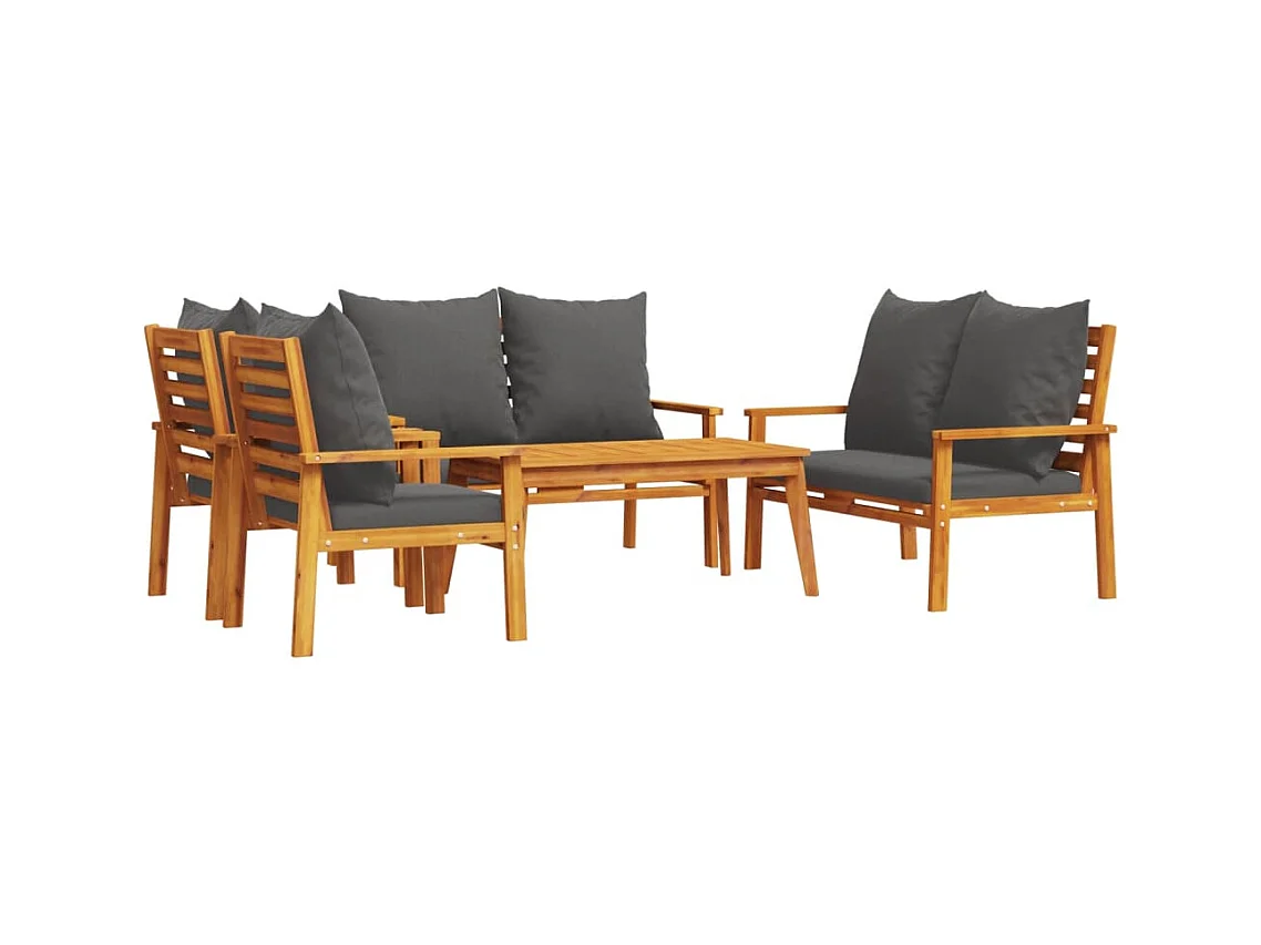 Salon de jardin avec coussins 5 pcs Bois d'acacia solide