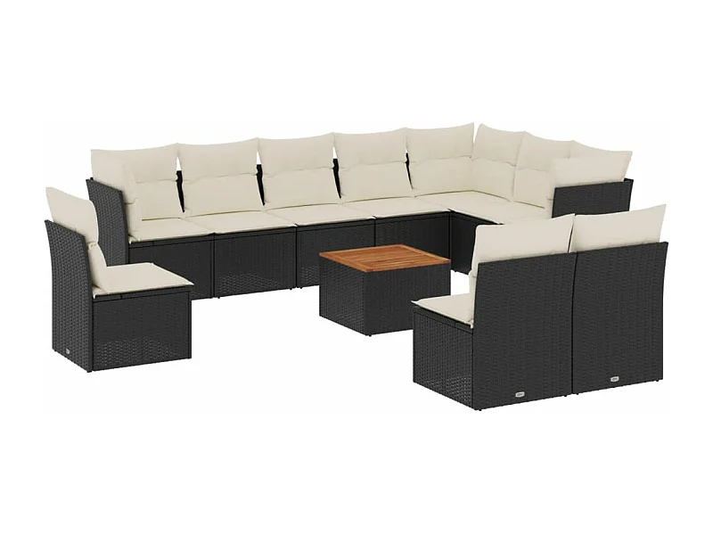 Salon de jardin 11 pcs avec coussins noir résine tressée