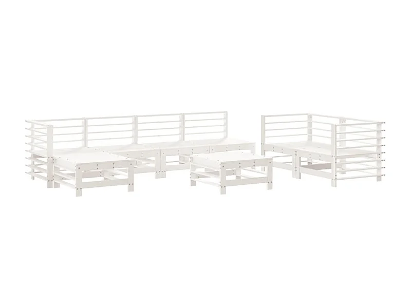 Salon de jardin 8 pcs Blanc Bois de pin massif