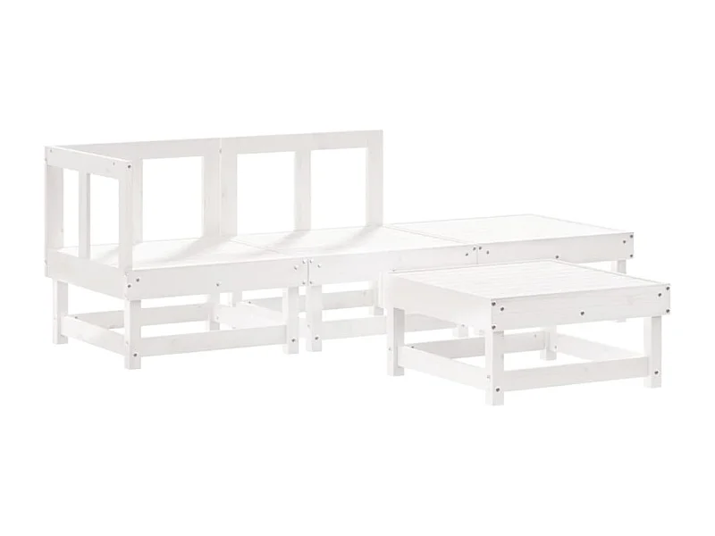 Salon de jardin 4 pcs avec coussins blanc bois massif