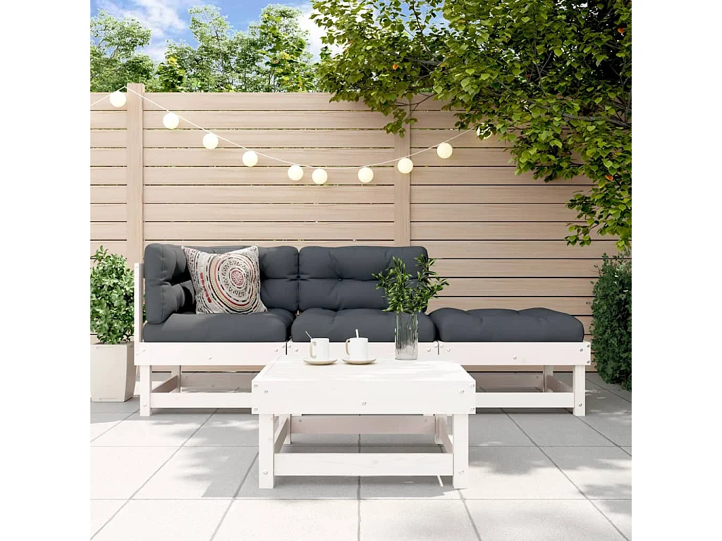 Salon de jardin 4 pcs avec coussins blanc bois massif