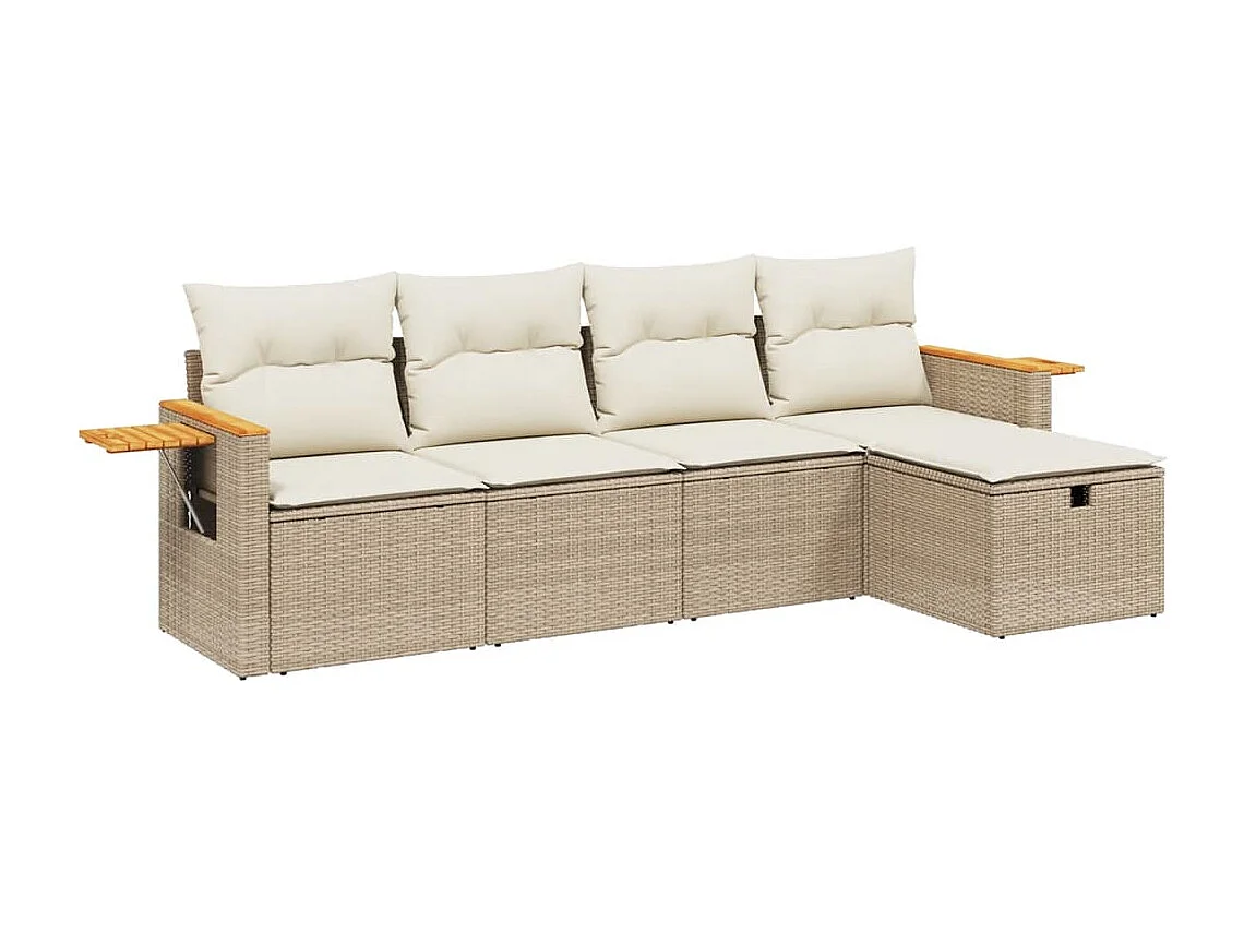 Salon de jardin avec coussins 5 pcs beige résine tressée