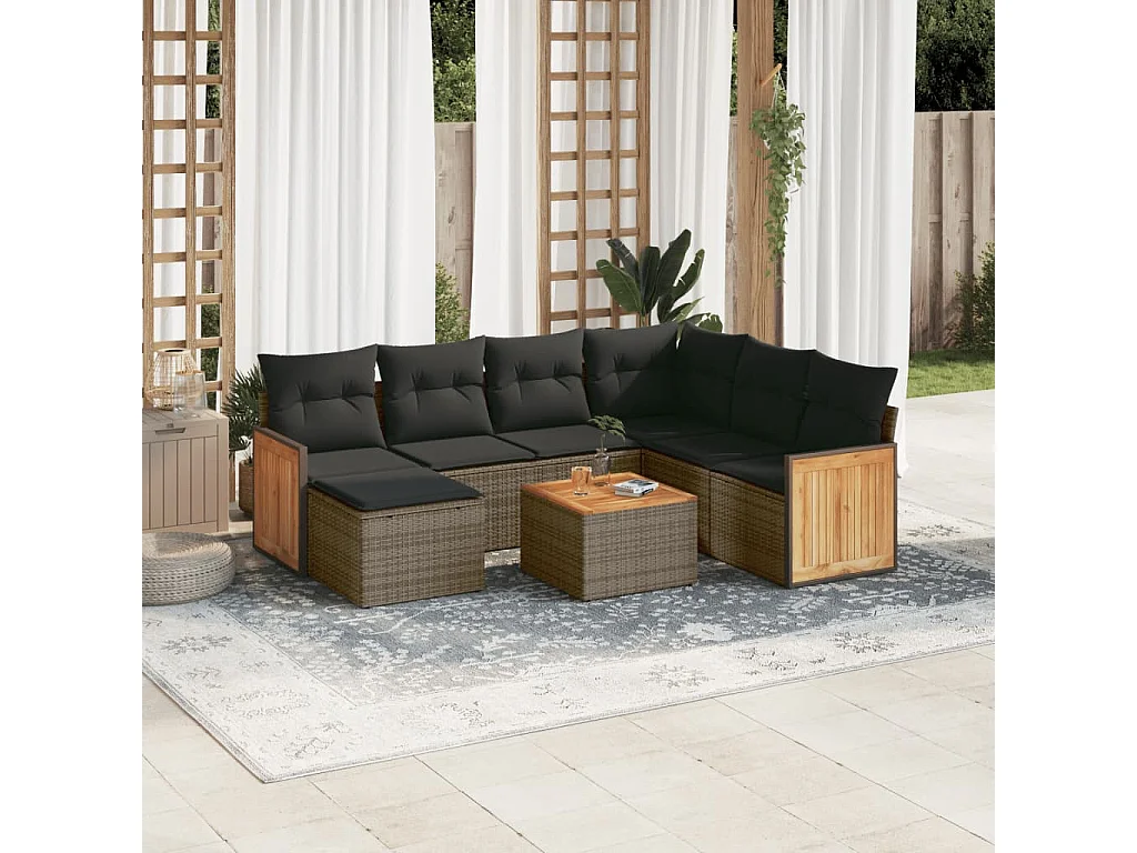 Salon de jardin 8 pcs avec coussins gris résine tressée
