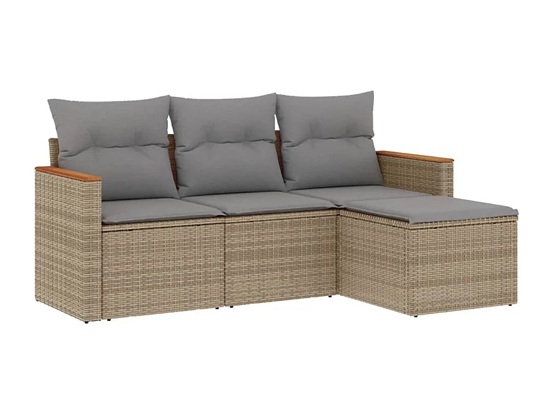 Salon de jardin avec coussins 4 pcs beige résine tressée