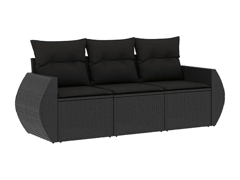 Salon de jardin 3 pcs avec coussins noir résine tressée