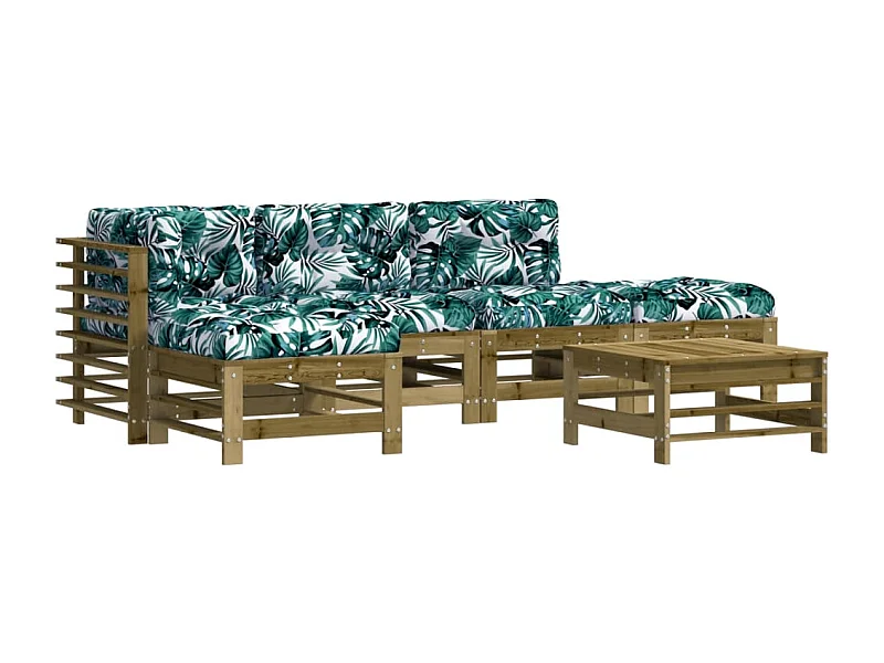 Salon de jardin 6 pcs avec coussins bois de pin imprégné