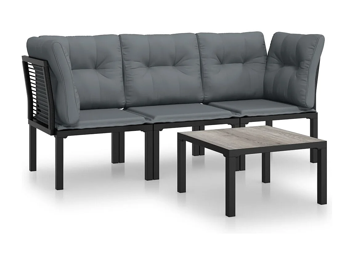 Salon de jardin 4 pcs noir et gris résine tressée