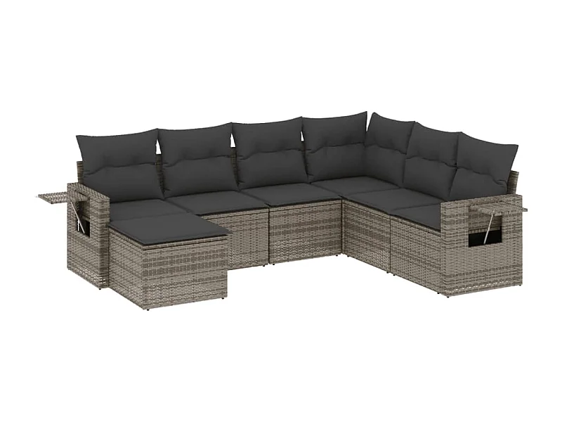 Salon de jardin avec coussins 7 pcs gris résine tressée
